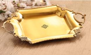 INDIAN ART VILLA Brass Matt Finished Designer Tray Tray