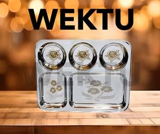 WEKTU Stainless Steel 5 in 1 LUNCH/DINNER/BHOJAN Thali With 5 Compartments Dinner Plate