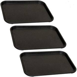 Kanha Rectangular Plastic multipurpose Serving Tray Black Tray