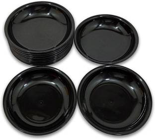 Inpro Plastic Round Small Snacks Plates-(Black)-Unique Plates For Snacks-Nasta Plates Quarter Plate