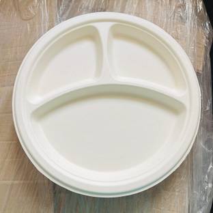 Go Green Sugarcane Bagasse 10 inch 3CP Round Plate (Pack of 25) Sectioned Plate