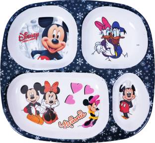 Vishika Store Micky Mouse Cartoon Printed Kids Dinner 4 Section Plate Sectioned Plate