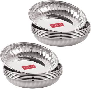 HAZEL Stainless Steel Serving Sweet Dish Dessert Plate, Set of 12, 200 ML Each, Silver Half Plate