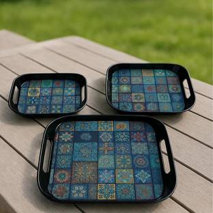 COMFY HOMES Durable Multi-Use Premium Printed Rectangular Serve Ware Set with 3 Trays Tray