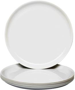 Everbuy Glossy Finish White Colored Microwave Safe Stackable Round Dinner Plates Set For Lunch Dinner Parties and Household (11 inches) Dinner Plate