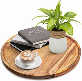 LUNATIC CRAFTWORK 11 inches Wooden Tray Round Wood Tray Solid Wooden Round Tray. Tray