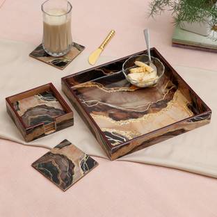 DULI Square Serving Tray Coaster Set for Home & Kitchen Tray Dining Table 10x10 inch Tray