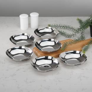 Sumeet Stainless Steel Small Apple Square Shape Dessert Plate/Halwa Plate Set of 6pc Quarter Plate