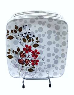 Perfectdine 11inch Red Flower Printed Square Melamine Lunch/ Dinner Plate