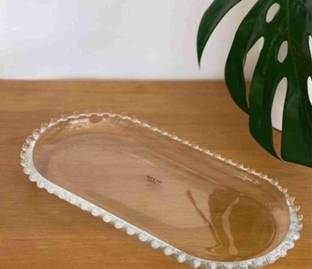 Starpath Glass Travessa Oval Cristal Transparente Bolinha Linha Pearl Wolff 30cm Tray