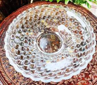 baluda Glass Fruit Bowl Plate for Dining Table Crystal Decoration Serving Dry Fruits Bowl Set Flower Shaped Gifting | Dinnerware & Serving stray Tray