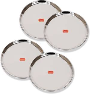 Sumeet Stainless-Steel Heavy Gauge Dinner Plates with Mirror Finish-32.3cm Dia, Silver Dinner Plate