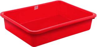 Heart Home Multiuses Rectangular Plastic Large Tray, Bin, Organizer (Red) Tray