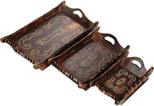 Taargo crafts Premium Set Of 3 Mango Wood Trays-Handcrafted,Eco friendly,and Versatile Tray