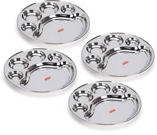 Sumeet Stainless Steel Round 5 in 1 Compartment Lunch / Dinner Plate, 31cm Dia Sectioned Plate