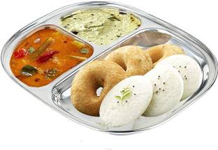 Lyticx 3In1 Stainless Steel Plates with Compartments /Tiffin Plates /Idli Sambhar Plate Dinner Plate