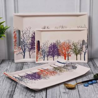 U.P.C. Melamine Multicolor Tree Print Serving Tray, Set of 3 (Small, Medium and Large Size) Ocean Series Tray