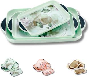 किच कट Serving Tray Set of 3 Printed Design Material Glossy Finish Bpa Free Pista ट्रे