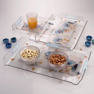 NAYASA Modern Transparent Plastic Serving Tray Set of 3 (Small, Medium, Big) | Tray