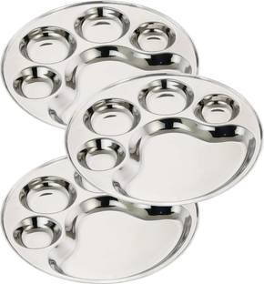 Lyticx Make in India 5 Compartment Stainless Steel Round Dinner Plate