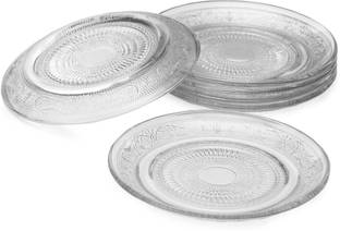 AFAST Designer Glass Dinner, Lunch, Snack Serving Plate, Pack Of 6 Dinner Plate
