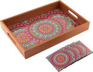 Birch & Co. 1 Wooden Serving Tray + 4 Coasters Set for Decoration | Tea Trays | Coffee Tray Tray