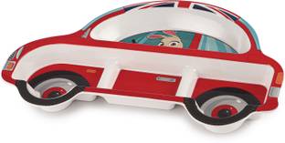 cello Kidzbee Melmo Racers Design Lightweight 3 Compartment Plates For Kids | Red Sectioned Plate