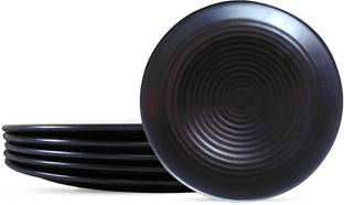 Everbuy Microwave Safe Melamine Dinner Plates,11''Inch Pure Black Round Design Set, 3 Pieces (Black) Dinner Plate