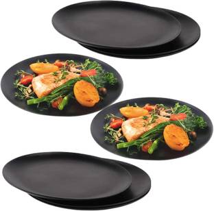 TWINK Melamine Round Full Size Black 11 Inch Dinner Plates set, for serving Food Dinner Plate