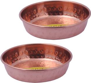 Shivshakti Arts Set Of 2 Handmade Pure Hammered Designed Copper Plate For Pudings Rice Plate Homeware Hotelware Dinnerware Kitchenware Quarter Plate