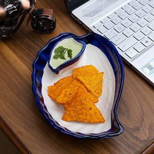 Jimkia Ceramic Platter Tray Leaf Shaped for Serving Sweets Chips Cookies Dry Fruits etc Chip & Dip Tray