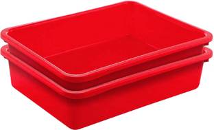 KUBER INDUSTRIES Multiuses Rectangular Plastic Large Tray, Bin, Organizer Pack of 2 (Red) Tray