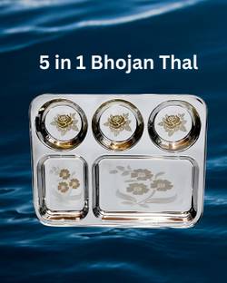 WEKTU Bhaojan Thal/5 in 1 Thal/stainless steel/Laser Print/1PC/185 Dinner Plate