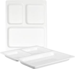 Neena Crockeries Acrylic PVC Free Unbreakable 3 Portion Plate (Pack Of 2) Dinner Plate, Thali, Compartment Plate, Compartment Tray, Function Dinner Plate, Meal Tray Dinner Plate