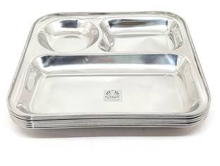Nyra ®Stainless Steel 3 in-1 Dinner Plate -Rectangular Plate for Snacks & Dinner Sectioned Plate