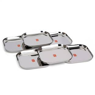 Sumeet Stainless Steel Big Square Shape Dinner Plate / Lunch - Meal Plate Set-6pcs,28cm Dinner Plate
