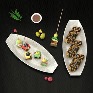 Castleite Orleans Melamin Plates Set for Serving Snacks at Home, Marble White, Sizzler Tray