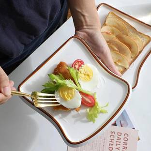olwick Creative Ceramic Toast Bread Shape Plate | Breakfast Plate Half Plate