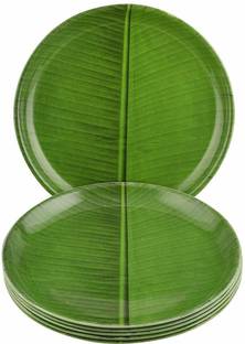 Dine With Us Microwave Safe Round Banana Leaf Print Green Melamine Quarter Plates Freezer Safe Set Of 6 Quarter Plate
