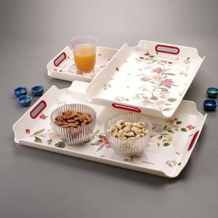NAYASA Plastic Durable Seving Tray Set With Glossy Finish (Pack Of 3) Tray