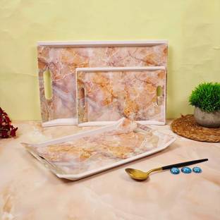UPC Melamine Serving Tray, Set of 3 Villori Series (Multicoloured, White | Small, Medium and Large Size) Tray (3 Tray) Tray