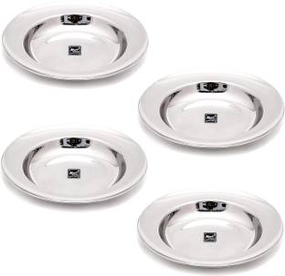 Next Future 8 Inches Heavy Stainless Steel Deep Soup/ Gravy Plate | Set of 4 Small Plates Rice Plates