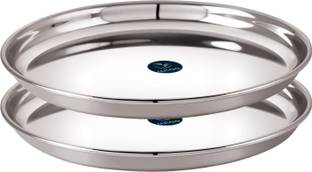 wiaa Stainless Steel Full Size 12" Dinner Plates Bhojan Thali Khumcha Plate Set Dinner Plate