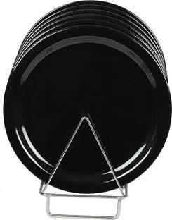 Everbuy 6 Pcs Plastic Rice Plate|Biryani Serving Plate|Round Dinner Plate |Glossy Black Dinner Plate