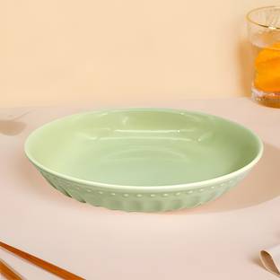 Lemon Tree Ceramic Green Serving Plate for Salad/Pasta/Snack | Round Platters for Serving | Dinner Plate