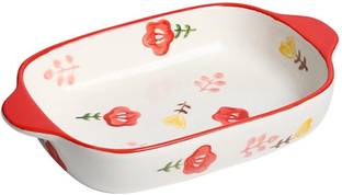 TOMATUS Ceramic Dinnerware Plate, Rectangular Deep Baking Tray For Kitchen Baking Dish