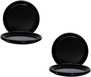 AWICKTIK High Raised Edges Microwave Safe Dinner Plates Set (Black) 28 cm For Kitchen Dinner Plate