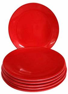 AWICKTIK Unbreakable Round Snacks/Starters Serving Plates (Set of 6; 7 Inch), Red Half Plate