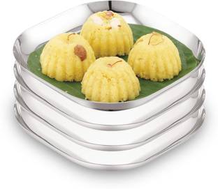 Next Future 13cm, Square Halwa/ Dessert/ Snacks plate, Set of 4, Mirror Polish, Heavy Weight Chutney Plate