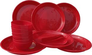 x pods Standard Colour Full Dinner Set with Serving Dish Unbreakable Round Full Plate Dinner Plate